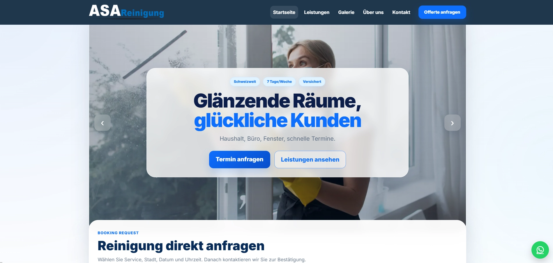 ASA Reinigung Modern Swiss cleaning company website with premium responsive UI, SEO-ready structure, and integrated business administration system.